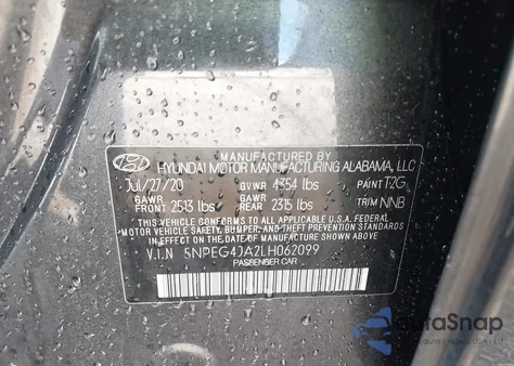 2020 Hyundai Sonata Se z USA, uszkodzony, nr VIN 5NPEG4JA2LH062099